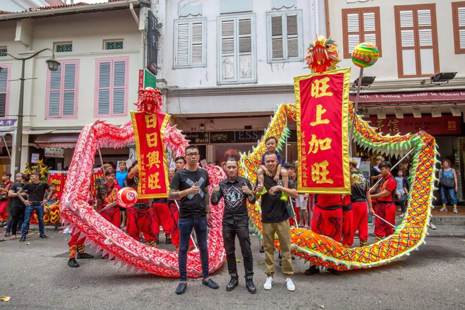 Dragon dance troupe performing in Singapore